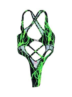Neon Green Lightning Cutout One-Piece